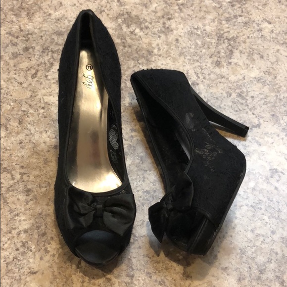 Deb Black Lace Peep-Toe Heels - Picture 2 of 5